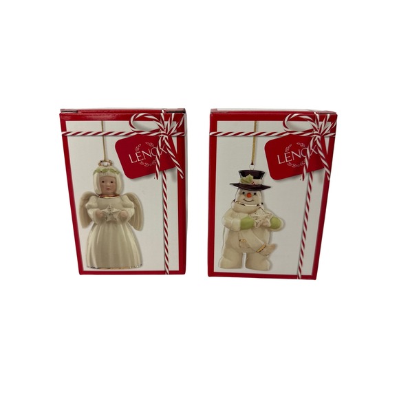 Lenox Other - Lenox Holiday Cheer Ornaments Set 2 Angel Snowman OS Ivory Excellence Porcelain